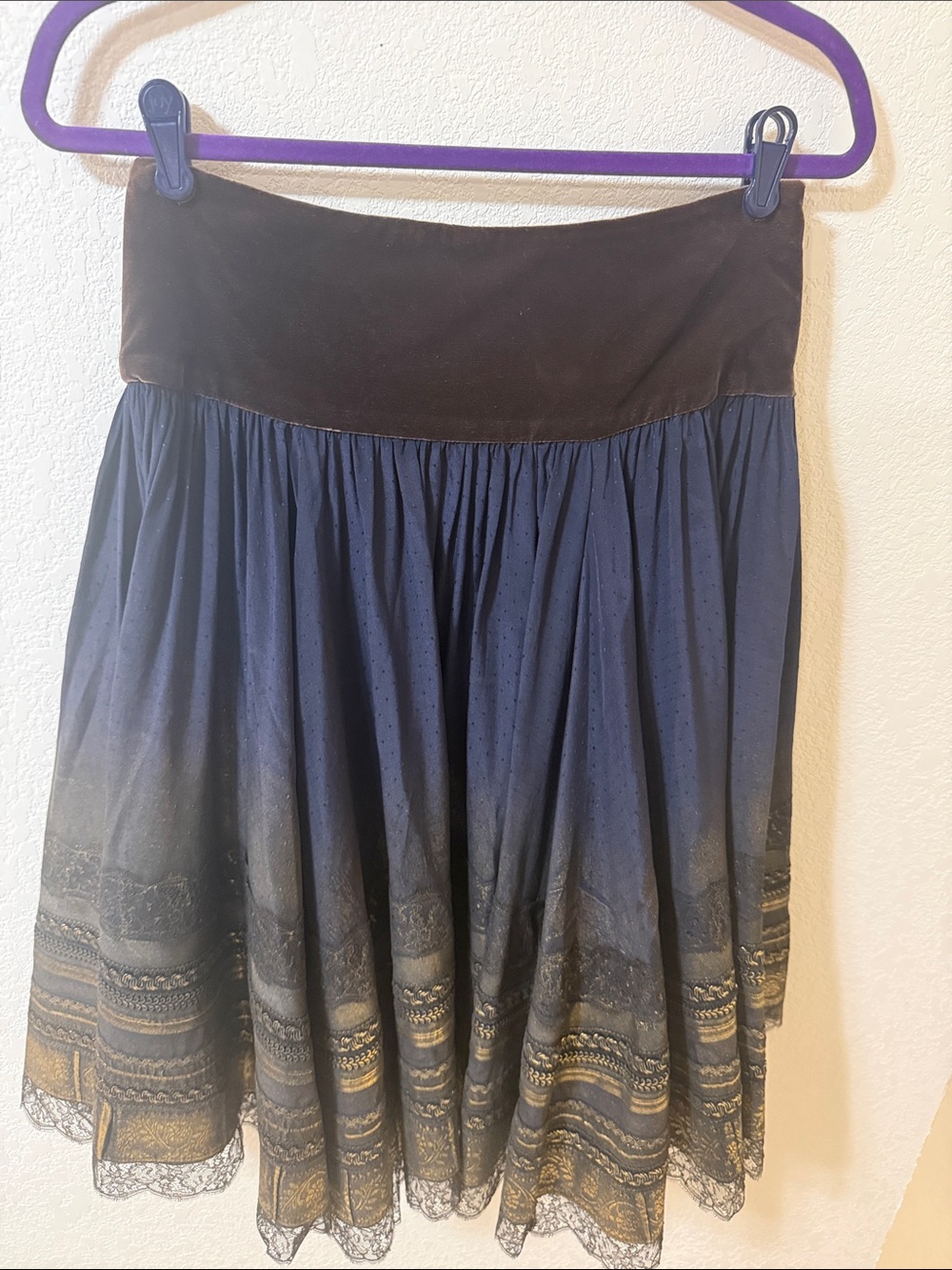 Jean Paul Gaultier Navy and Black Lace-Hem Skirt